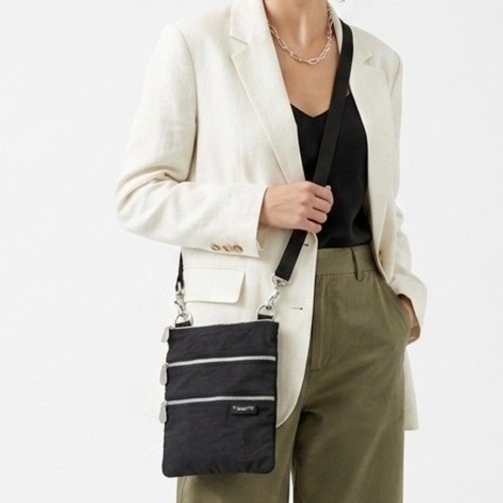 Baggallini Crossbody Bag Womens Small Black Triple Zip Nylon Travel Utility